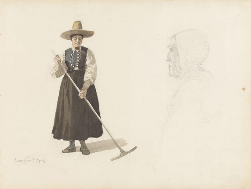Adolph Tidemand - Kvinne som raker; gammel kone, Svennesund