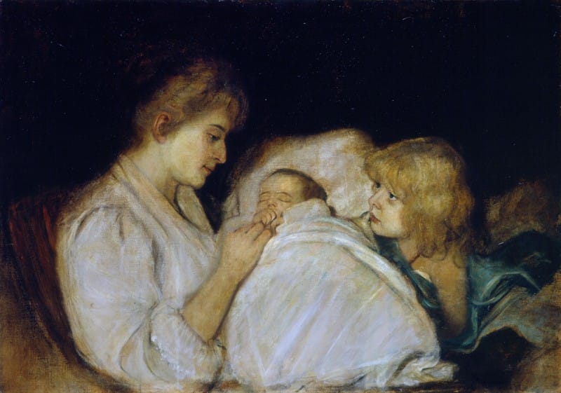 Franz von Lenbach - Magdalena von Lenbach mit Töchtern Erika und Marion