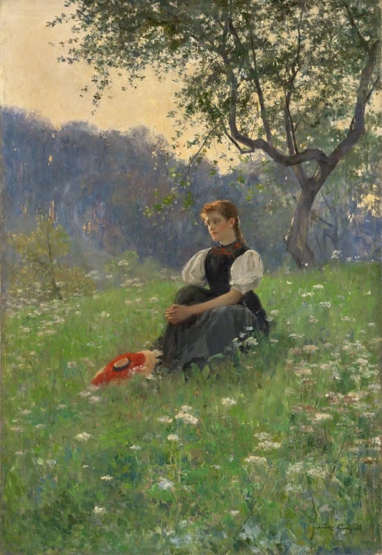 Franz Xaver Gräßel - Gutach Woman in a Meadow
