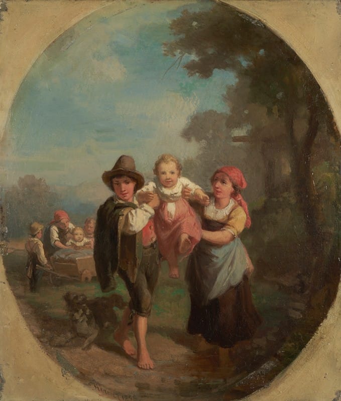 Johann Baptist Kirner - Italian children at play with dog