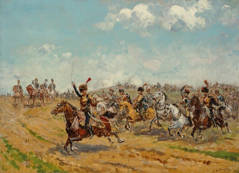Paul Emile Léon Perboyre - Le maréchal Augereau, après avoir dirigé la division Heudelet, déploie son artillerie sur le plateau du Landgrafenberg à la bataille d’Iéna le 14 octobre 1806