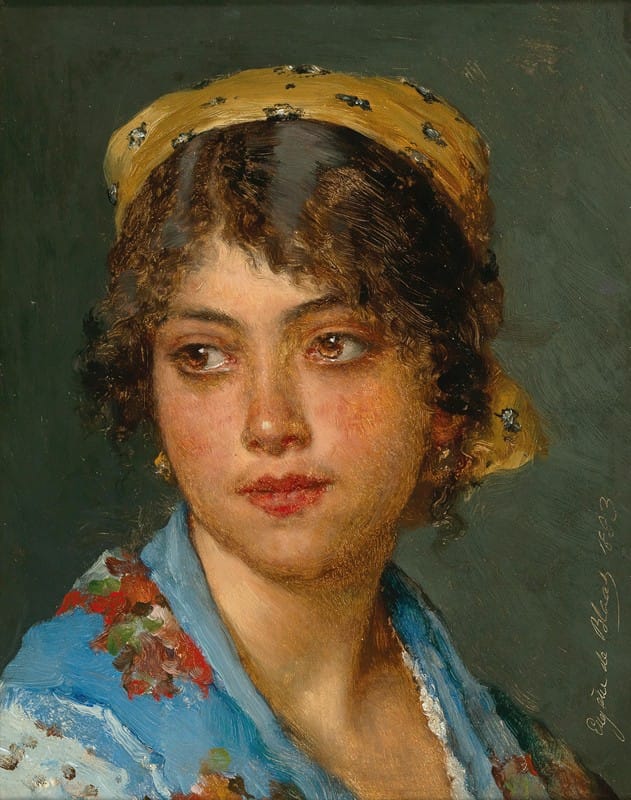Eugen von Blaas - A Young Italian Woman with a Yellow Headscarf