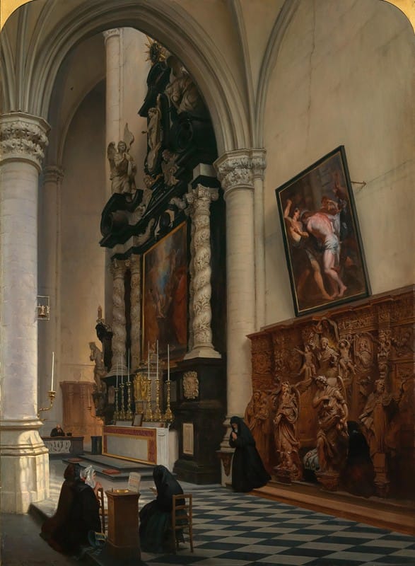 Hippolyte Victor Sebron - A View into the Cathedral St. Paul, Antwerpen