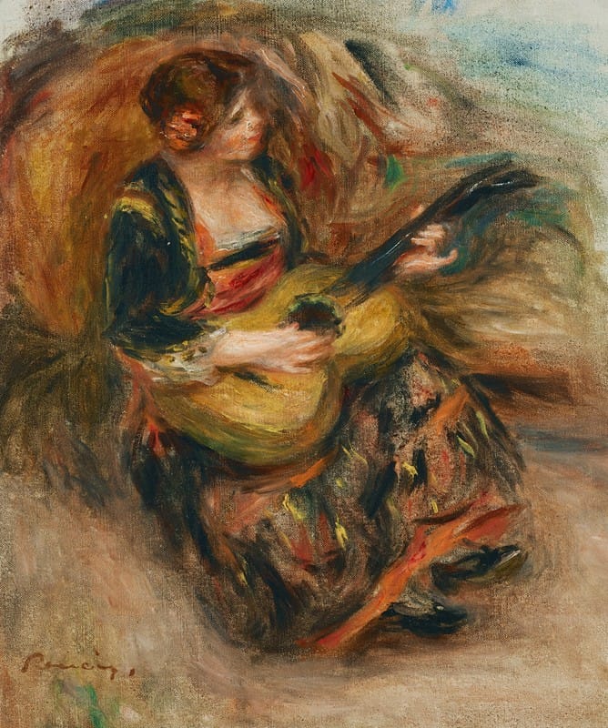 Pierre-Auguste Renoir - Jeune femme assise jouant de la guitare