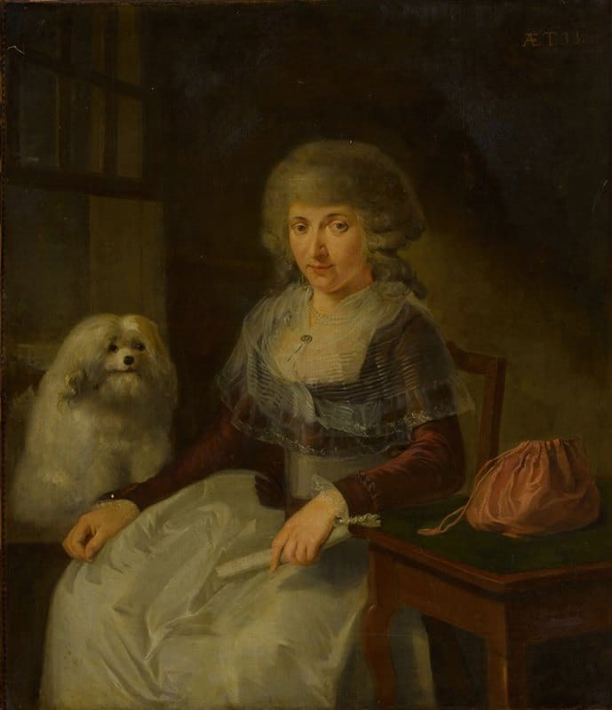 Adriaen de Lelie - Elderly woman with her dog