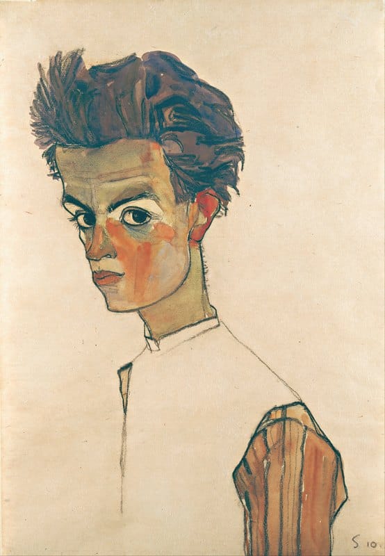 Egon Schiele - Self-Portrait with Striped Shirt