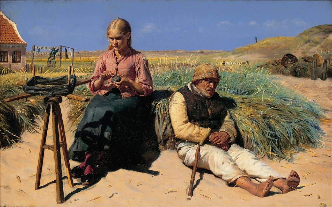 Michael Ancher - Figures in a landscape. Blind Kristian and Tine among the dunes
