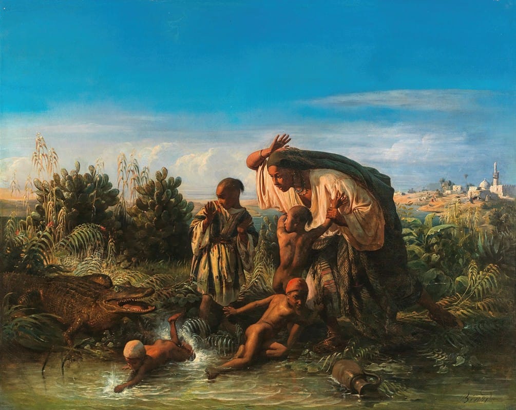 François–Auguste Biard - Scene on the Nile, a Family is Attacked by a Crocodile