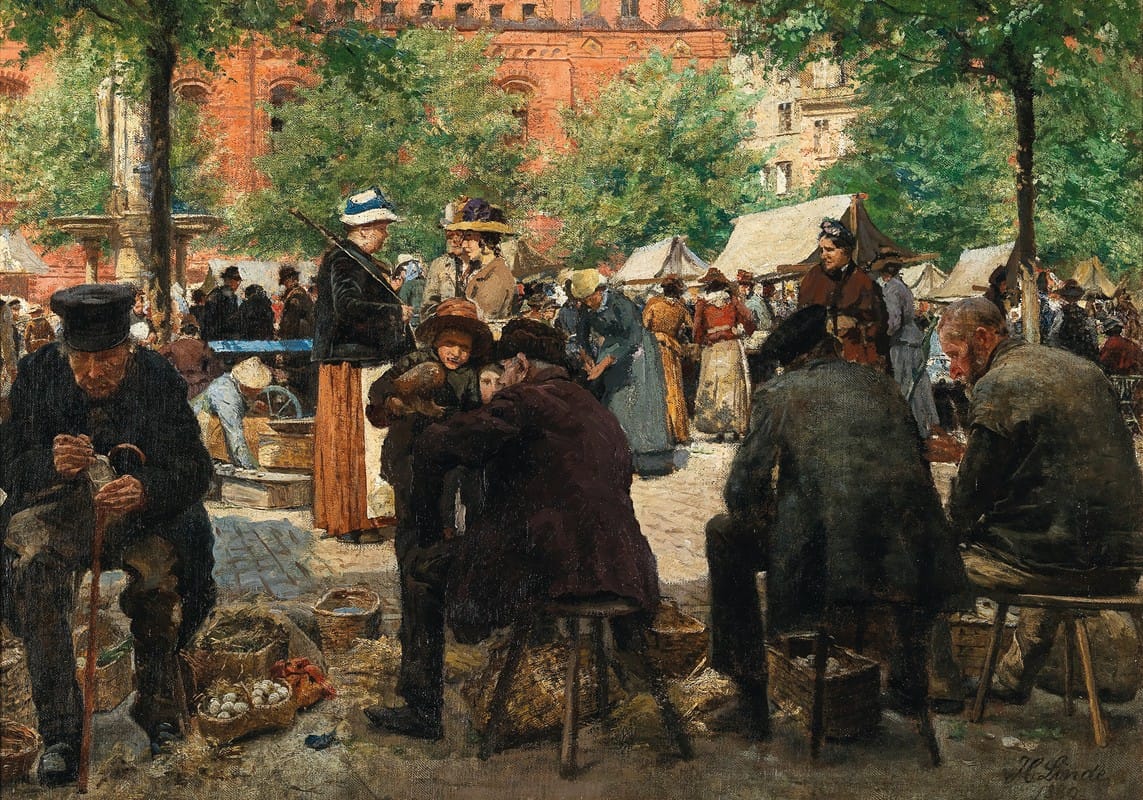 Hermann Linde - A Market Day in Lübeck