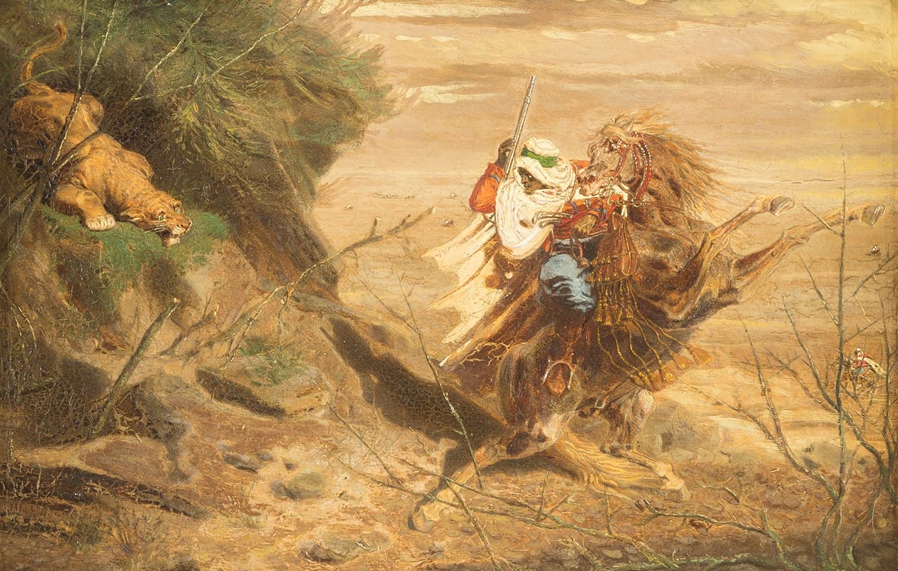 Otto Clemens Fikentscher - Arab fighting an attacking lion