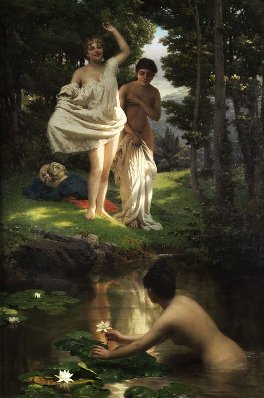 Raffaele Giannetti - Young girls taking a bath at a forest spring