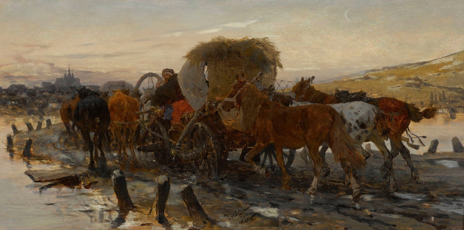 Jozef Brandt - Jews leading horses to the market