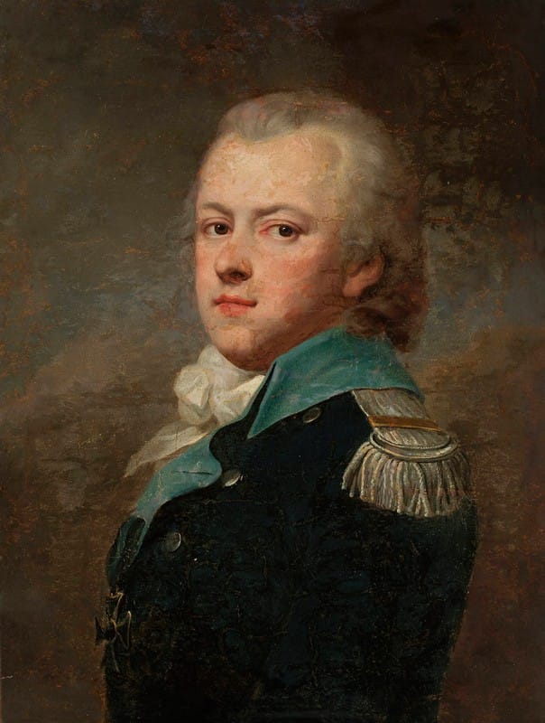 Józef Pitschmann - Portrait of Jan Krasicki, Rogala coat of arms (ca. 1764–1831) in a dark blue uniform jacket of the 14th Potocki Infantry Regiment