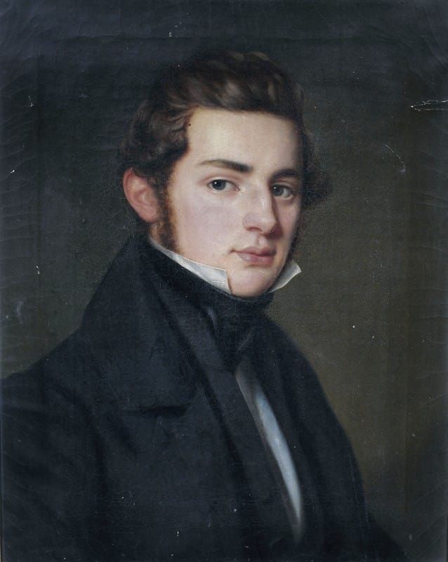 Franz Seraph Stirnbrand - Bildnis eines jungen Herrn in schwarzem Gehrock in Dreiviertelansicht nach rechts.