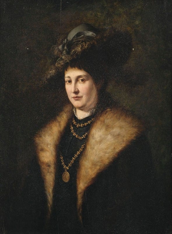 Julius Victor Carstens - Bildnis einer Dame in dunklem Kleid mit pelzbesetztem Mantel