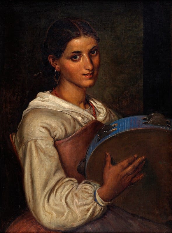 Wilhelm Marstrand - Italian girl with a blue tambourine