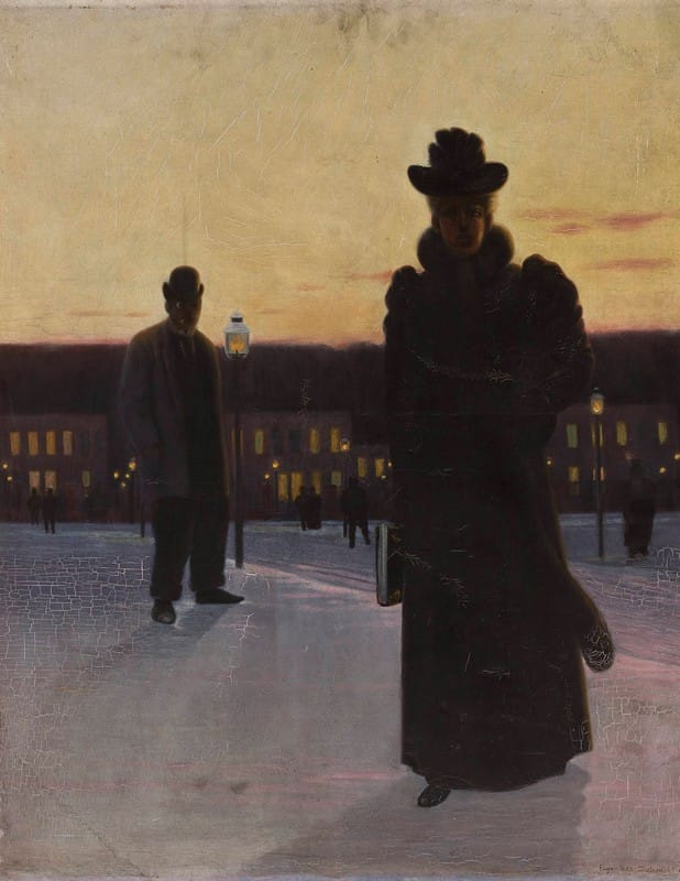 Eugeniusz Ludwik Dąbrowa-Dąbrowski - Street scene at dusk