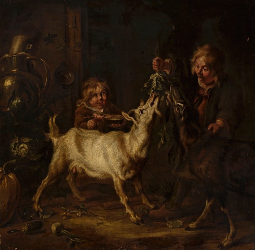 Johann Heinrich Roos - Children feeding goats