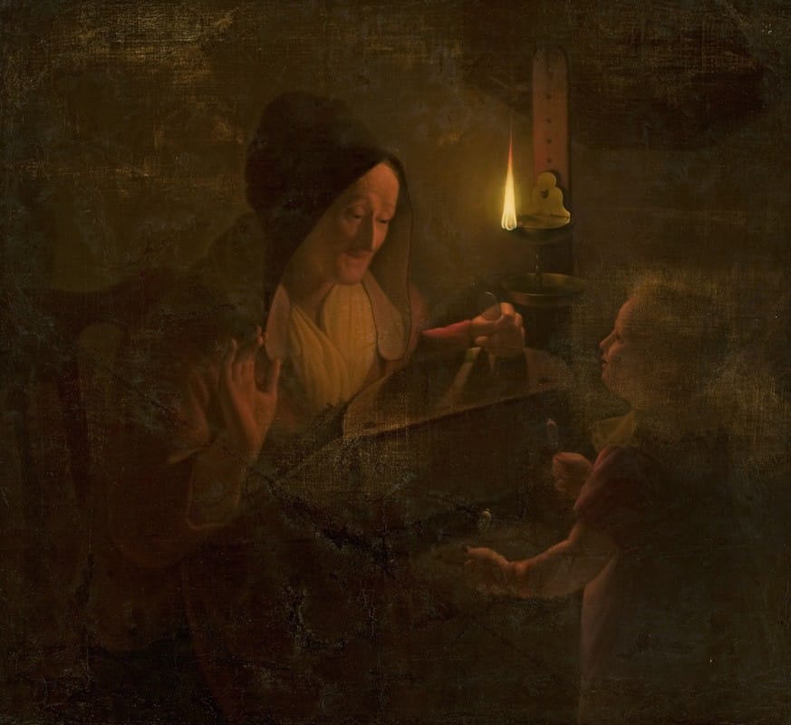 Michiel Versteegh - Figural scene by candlelight