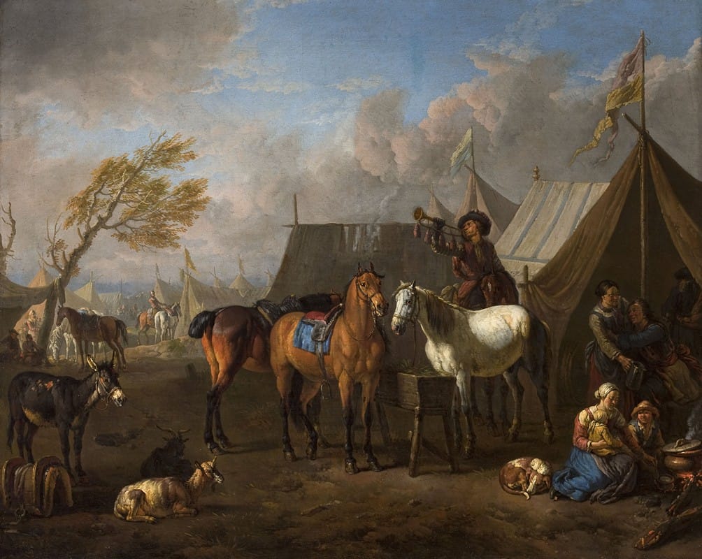 Pieter van Bloemen - Camp Scene with a Trumpeter