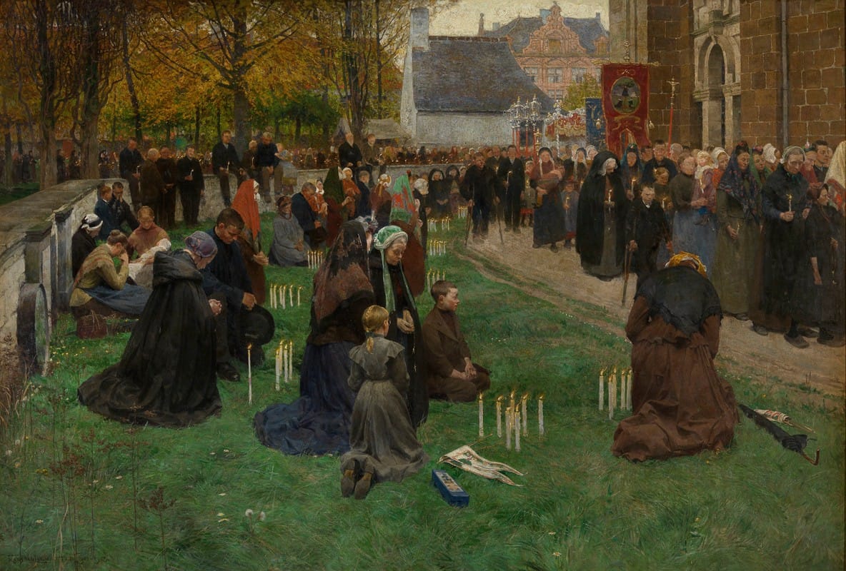 Frans Van Leemputten - Pilgrims Moving Around the Church