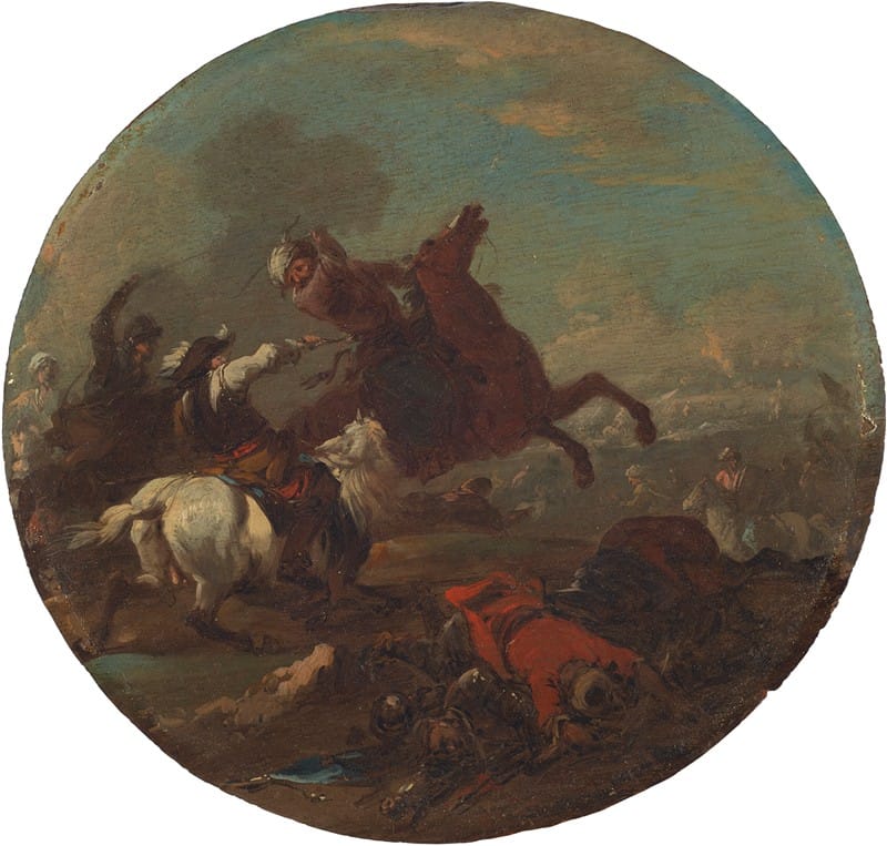 August Querfurt - A battle scene with fallen soldiers