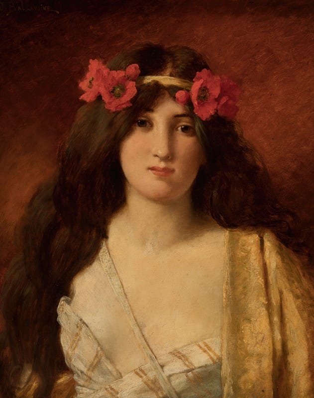 Jules Frederic Ballavoine - Young beauty with a crown of poppies