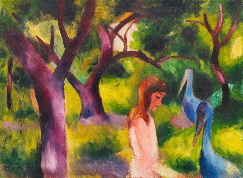 August Macke - Mädchen mit blauen Vögeln