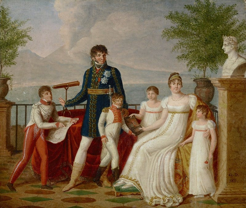 Guillaume Descamps - Portrait of Joachim Murat (1767-1815), his wife, Caroline Bonaparte (1782-1839) and their family, with a view of Naples beyond