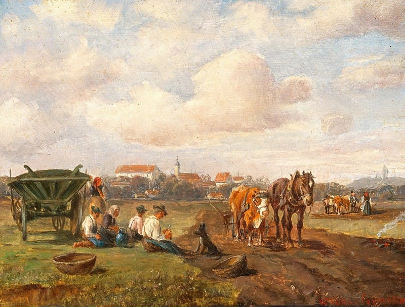 Ludwig Müller-Cornelius - Resting on the Roadside before a Village