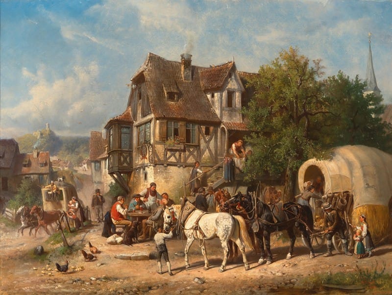 Reinhold Braun - A Lively Scene at the Rest Stop