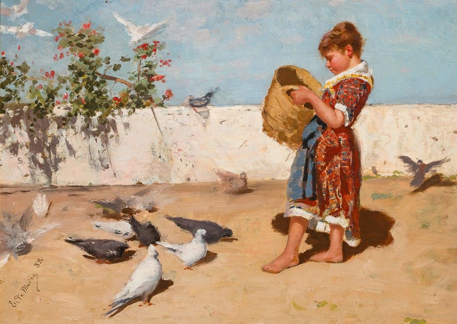 Ettore De Maria Bergler - Feeding the pigeons