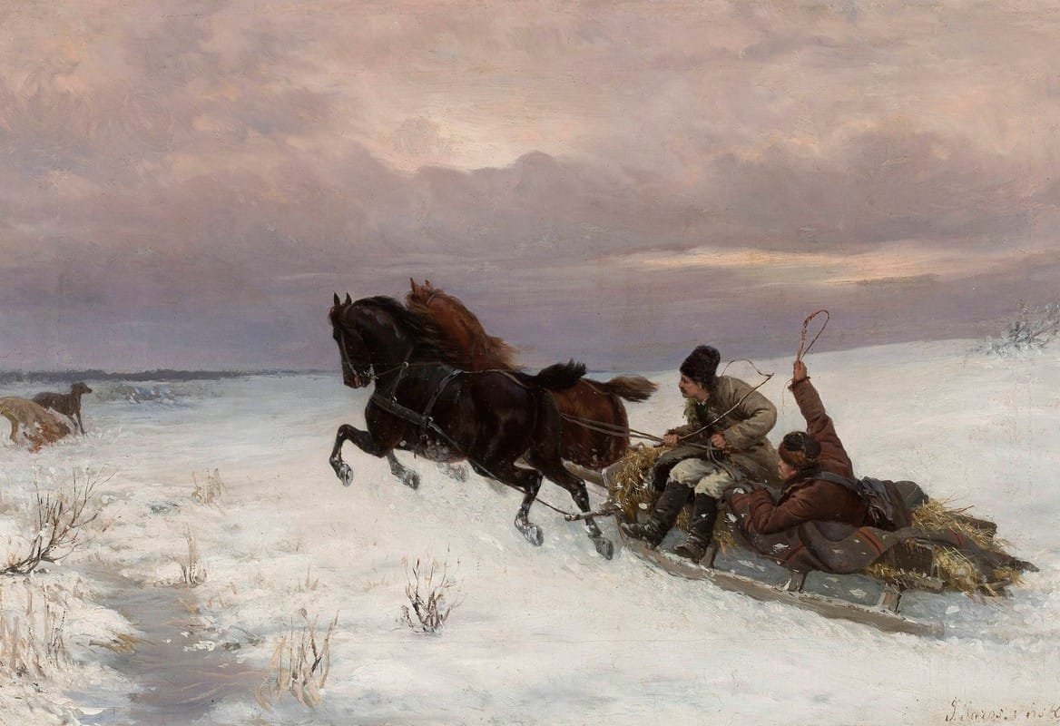 Józef Jaroszyński - Riding in a sleigh
