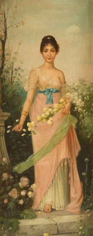 Josef Sühs - Young Roman woman with rose garland