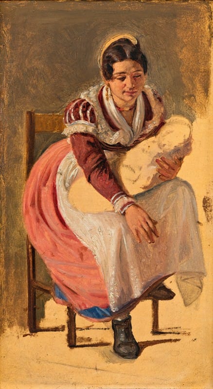 Wilhelm Marstrand - Roman woman with a child. Study for The St. Anthony Feast Day in Rome