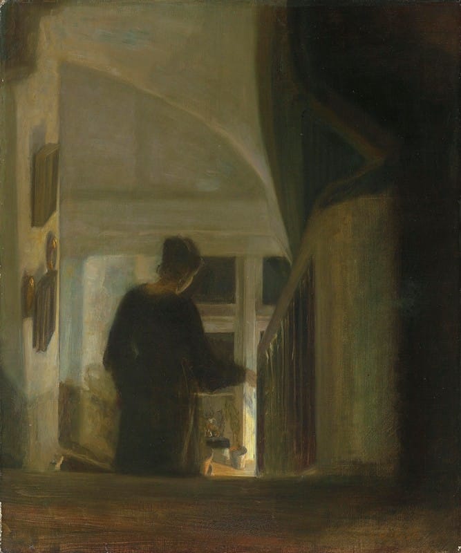 Carl Vilhelm Holsøe - A Woman Descending a Staircase