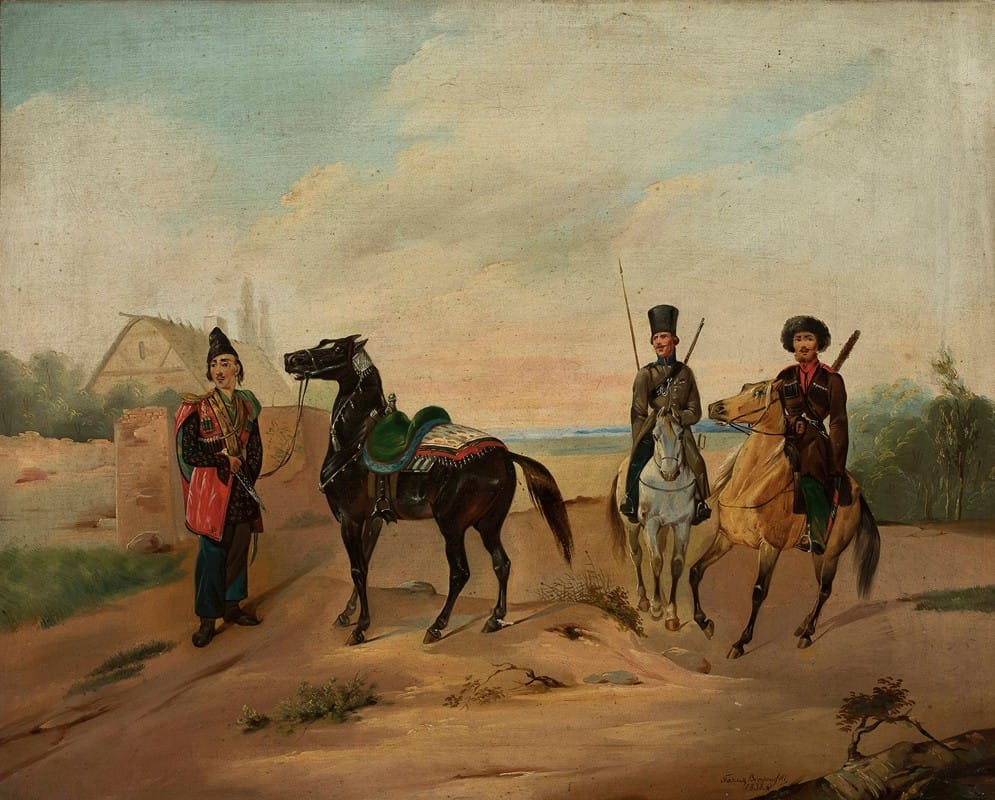 Tadeusz Brodowski - Three horsemen on the road