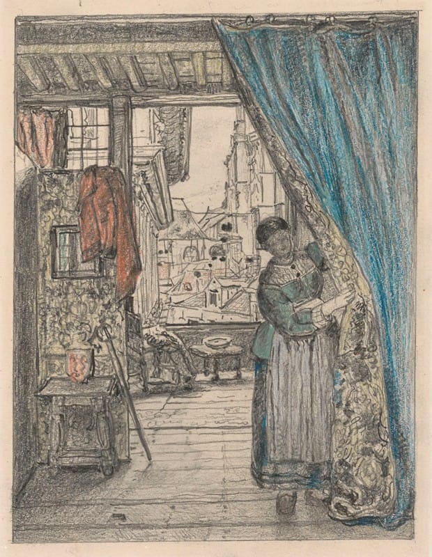 Henri de Braekeleer - The Woman at the Curtain