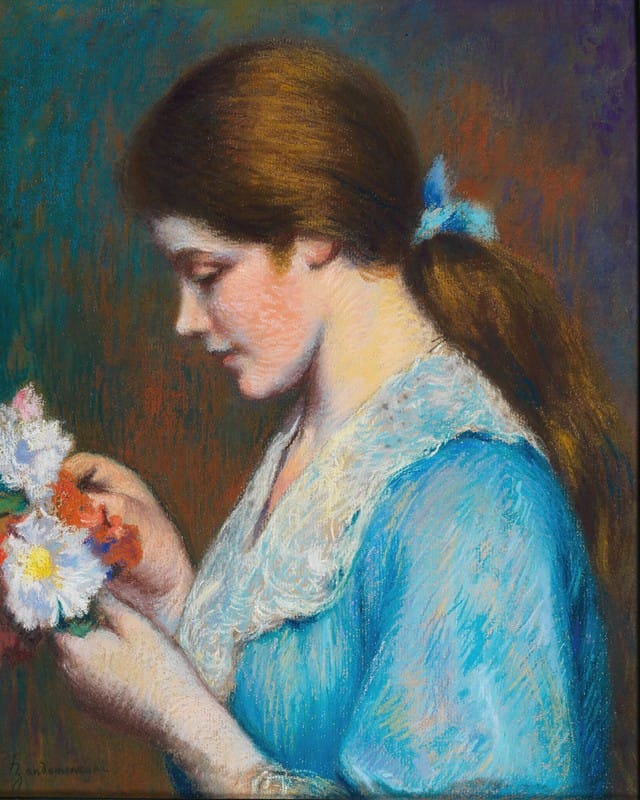 Federigo Zandomeneghi - Femme arrangeant des oeillets (A Young Woman with a Bouquet of Flowers)