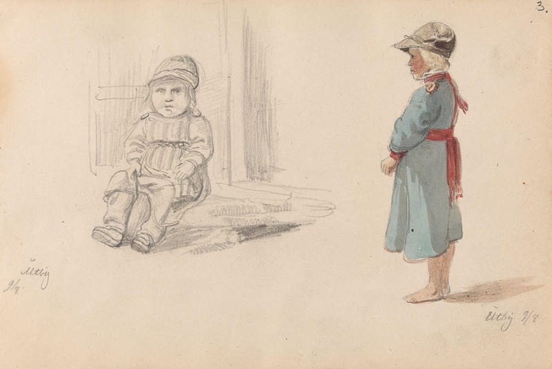 Adolph Tidemand - Sittende barn, Utby; stående barn, Utby