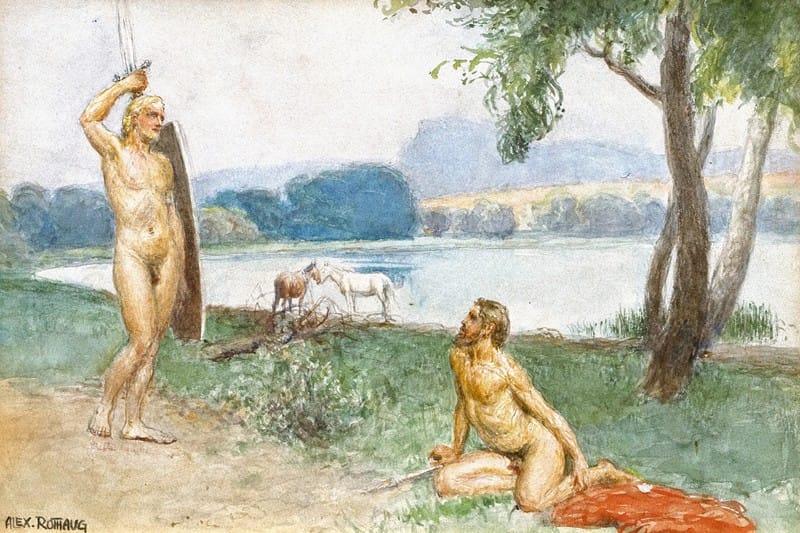 Alexander Rothaug - Zwei männliche Akte auf Ufer eines Sees