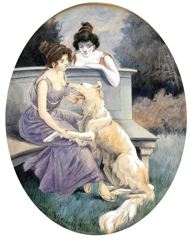 Paul Klimsch - Zwei Damen mit Windhund auf einer Parkbank
