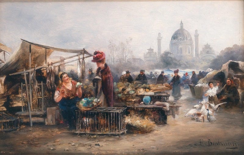 Emil Barbarini - A Market before the Church of St. Charles