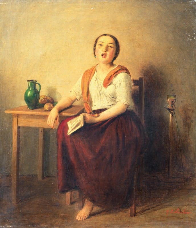 Johann Baptist Reiter - Portrait of a Young Woman Singing