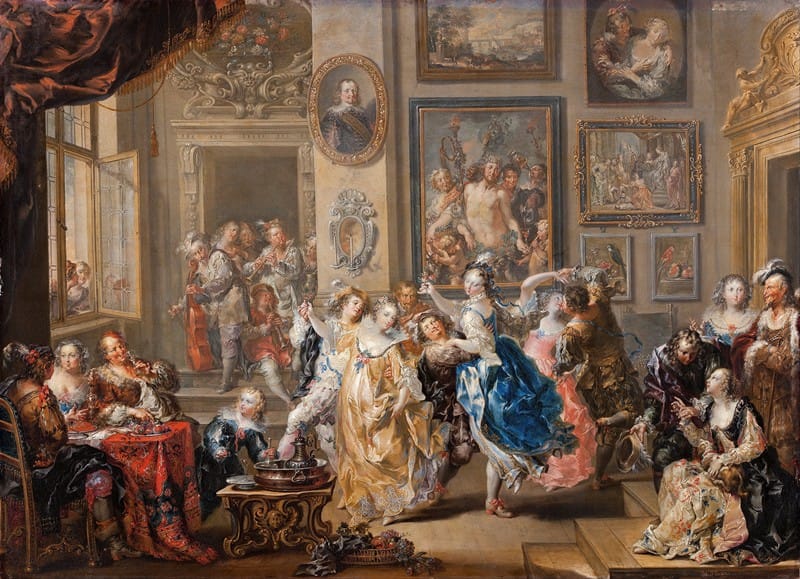 Johann Georg Platzer - Dancing scene with palace interior