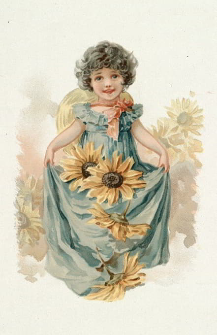 Louis Prang - Little Girl with Sunflowers