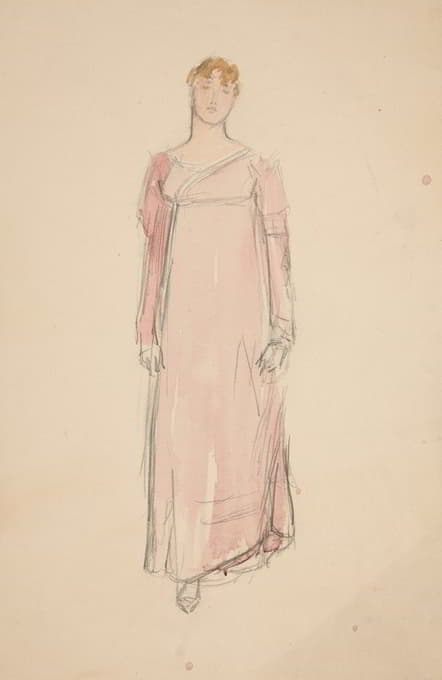 Edwin Austin Abbey - Sketch of a woman in pink – costume study for a play