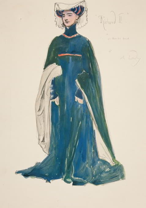 一位女士，亨利·欧文计划制作的《理查德二世》的服装素描