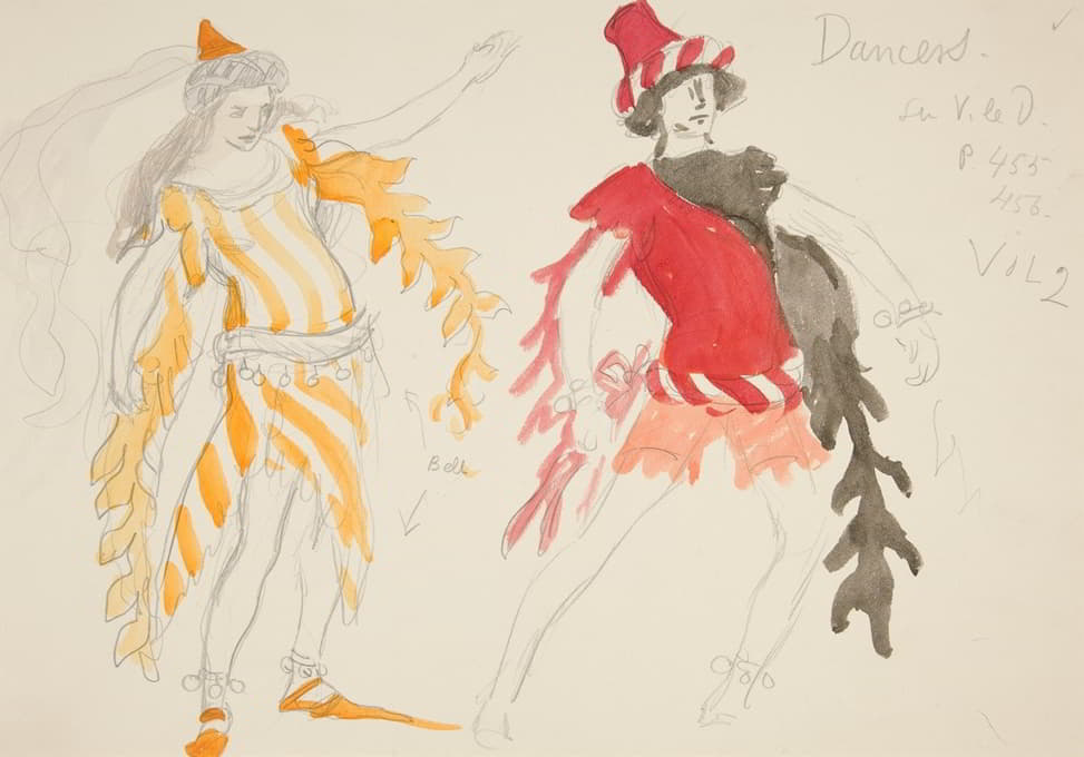 舞蹈演员，亨利·欧文计划制作的《理查德二世》的服装素描