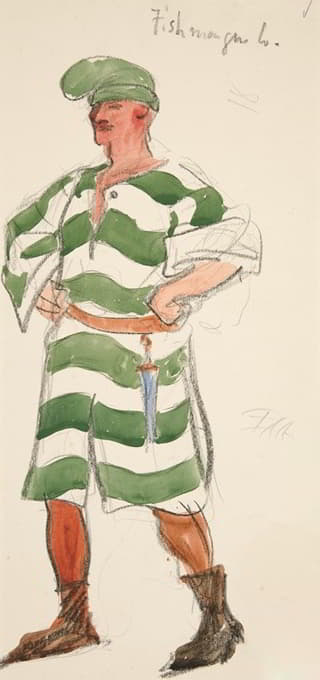 《鱼贩子》，亨利·欧文计划制作的《理查德二世》的服装素描
